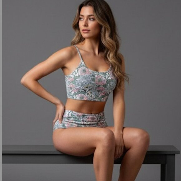 Boho Floral Print Round Neck Tankini Swimsuit Bathing Suit - Picture 3 of 7